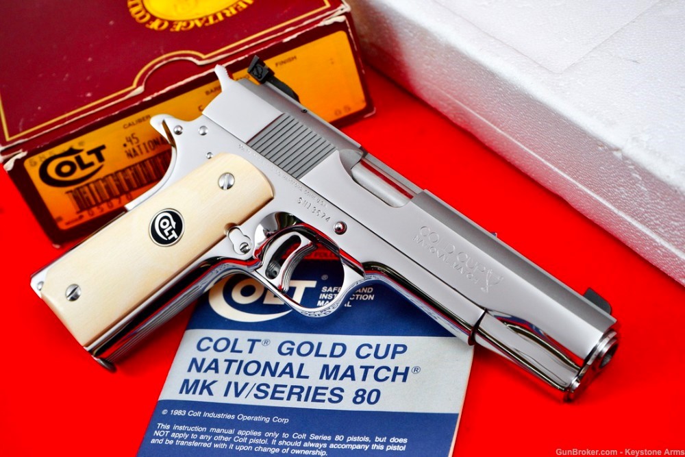 Spectacular 1988 Colt Gold Cup National Match .45 Mirror Polished & Ivory-img-6