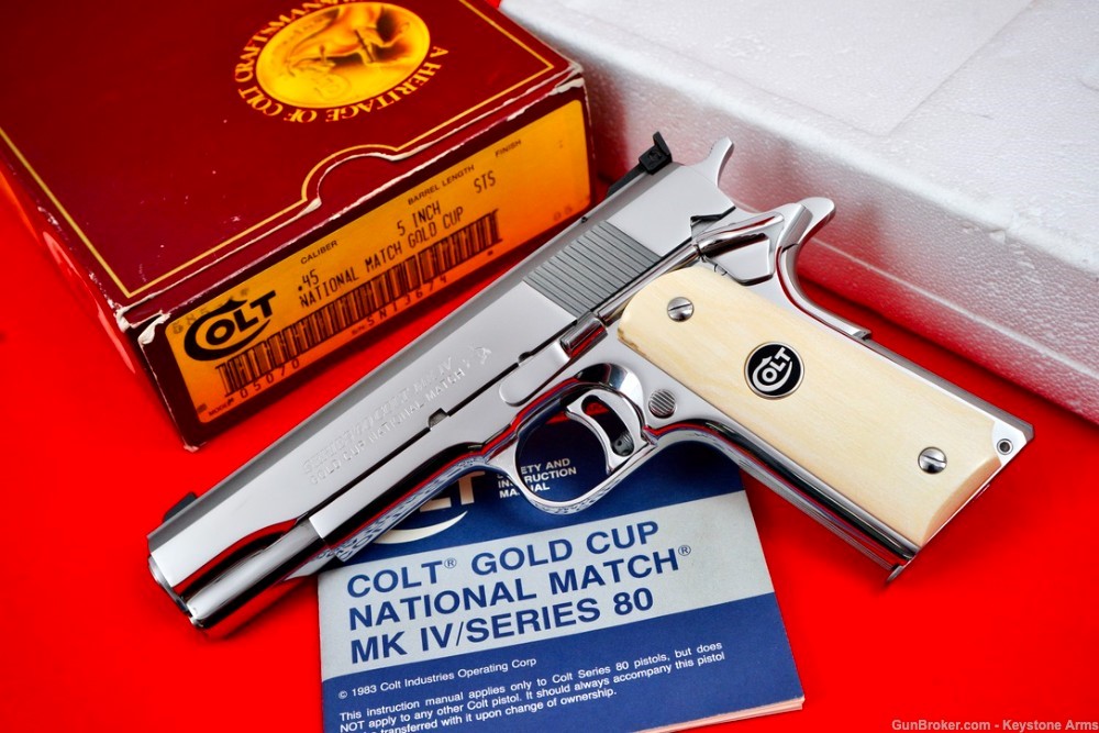 Spectacular 1988 Colt Gold Cup National Match .45 Mirror Polished & Ivory-img-19