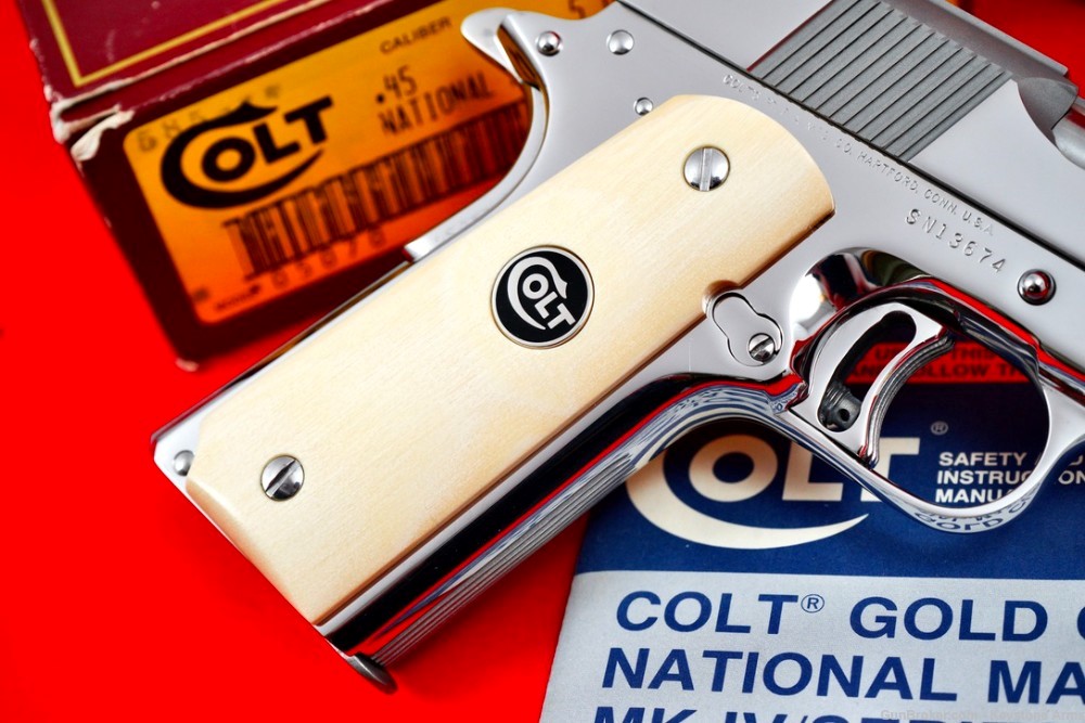 Spectacular 1988 Colt Gold Cup National Match .45 Mirror Polished & Ivory-img-9