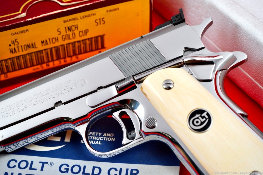 Spectacular 1988 Colt Gold Cup National Match .45 Mirror Polished & Ivory-img-4