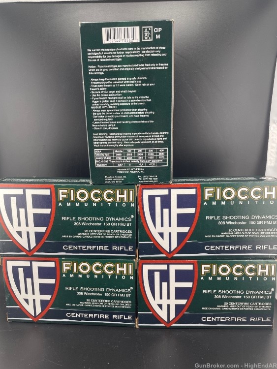 308 Winchester Fiocchi 150gr FMJ BT 5 Boxes 100rds-img-0