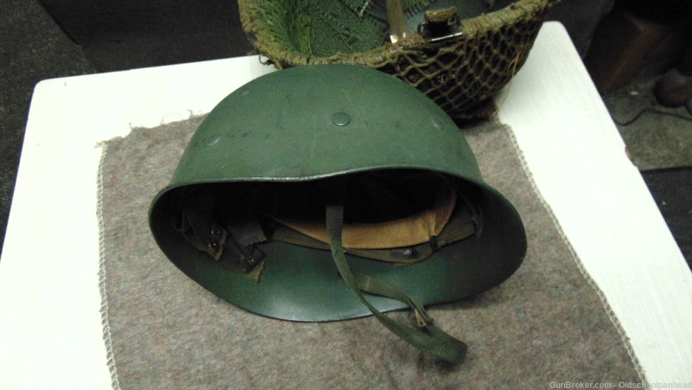 Vietnam Era Helmet with Liner-Camo & Netting-img-4