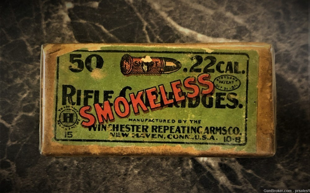Rare Vintage Full Box of Winchester Repeating Arms Co. 22 Short Smokeless-img-0
