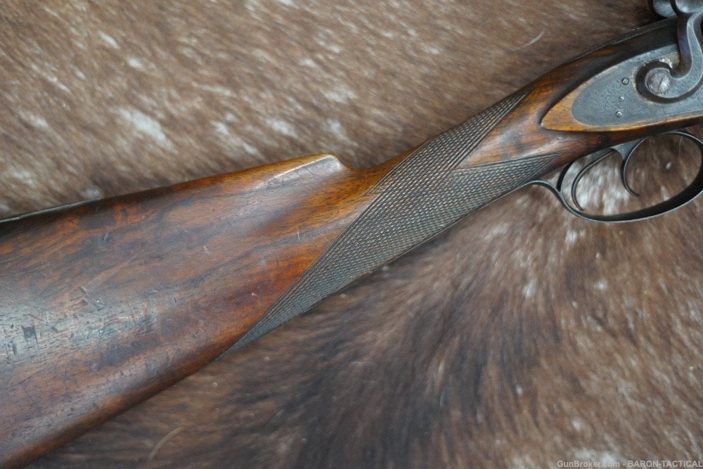 William Wood Worcester SxS Antique Double Percussion Shotgun Engraved Inlay-img-3