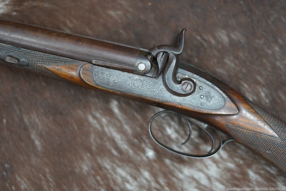William Wood Worcester SxS Antique Double Percussion Shotgun Engraved Inlay-img-11