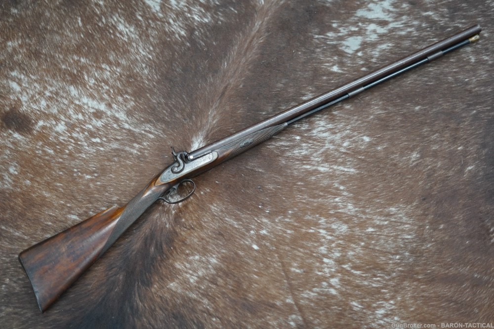 William Wood Worcester SxS Antique Double Percussion Shotgun Engraved Inlay-img-1