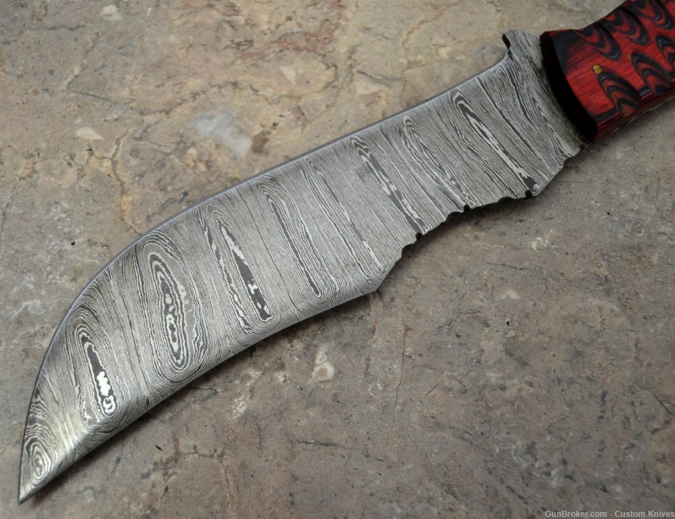 Custom Made Damascus Steel Hunting Knife with Pokka Wood Handle (SK 93)-img-6