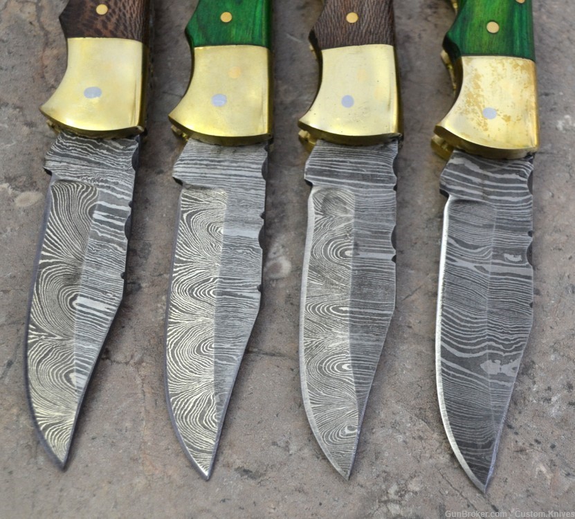Damascus Steel Set of 4 Back LocK Pocket Knives with Wood Handle (LT FK BL)-img-6