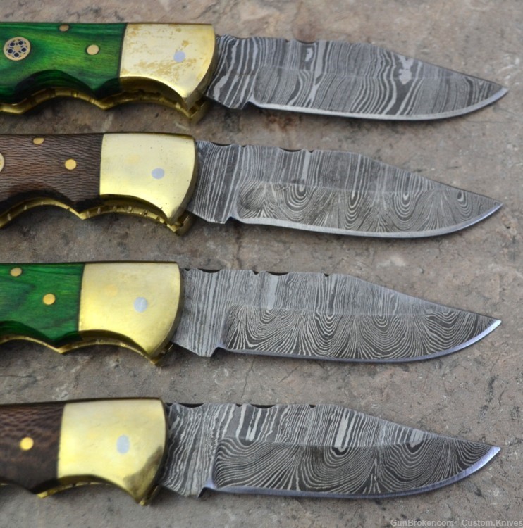 Damascus Steel Set of 4 Back LocK Pocket Knives with Wood Handle (LT FK BL)-img-5