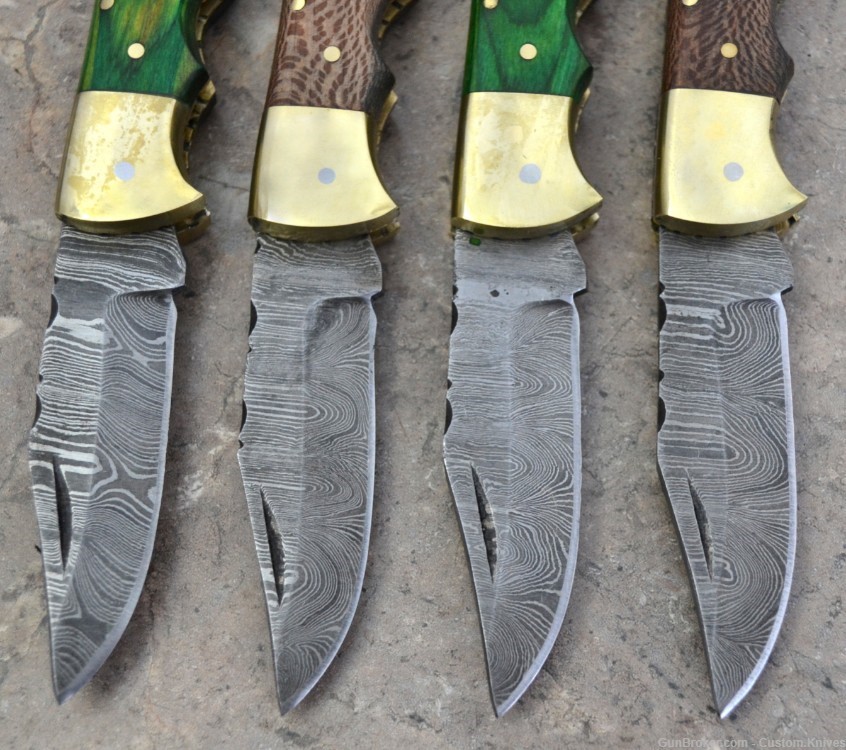 Damascus Steel Set of 4 Back LocK Pocket Knives with Wood Handle (LT FK BL)-img-3