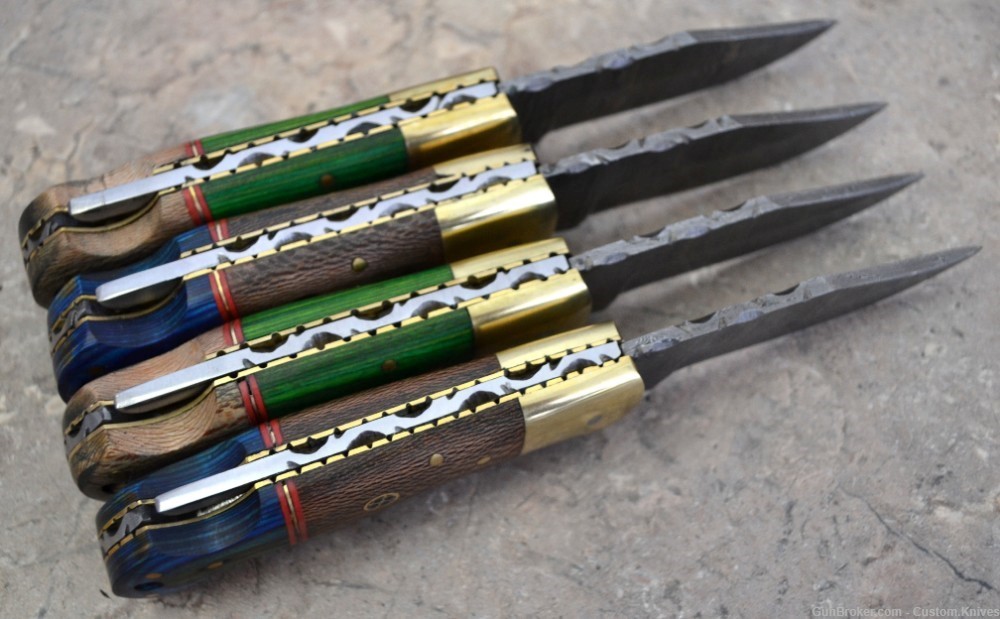 Damascus Steel Set of 4 Back LocK Pocket Knives with Wood Handle (LT FK BL)-img-7
