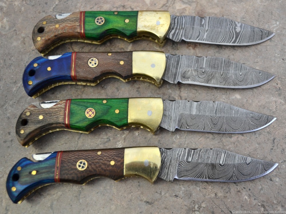 Damascus Steel Set of 4 Back LocK Pocket Knives with Wood Handle (LT FK BL)-img-4