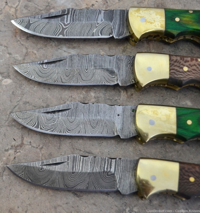 Damascus Steel Set of 4 Back LocK Pocket Knives with Wood Handle (LT FK BL)-img-2