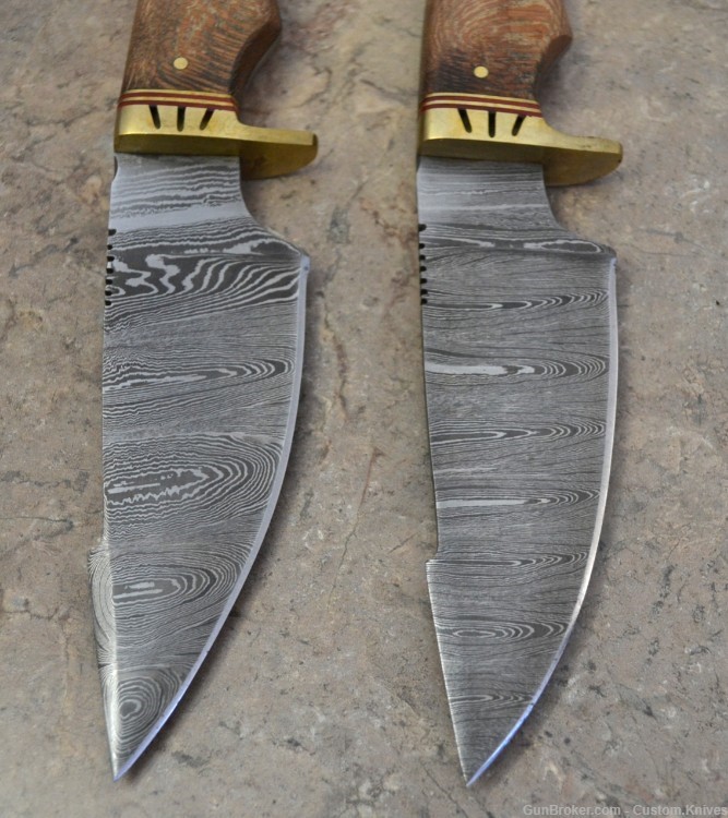 Custom Made Damascus Steel Set of 2 Hunting Knives with Wood Handle(LT-850)-img-2