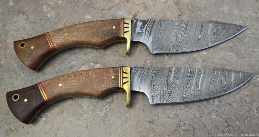 Custom Made Damascus Steel Set of 2 Hunting Knives with Wood Handle(LT-850)-img-3