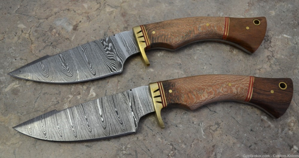 Custom Made Damascus Steel Set of 2 Hunting Knives with Wood Handle(LT-850)-img-0
