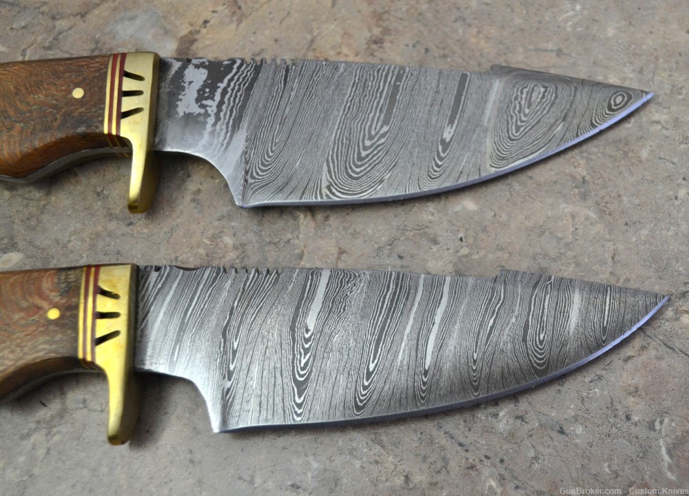 Custom Made Damascus Steel Set of 2 Hunting Knives with Wood Handle(LT-850)-img-4