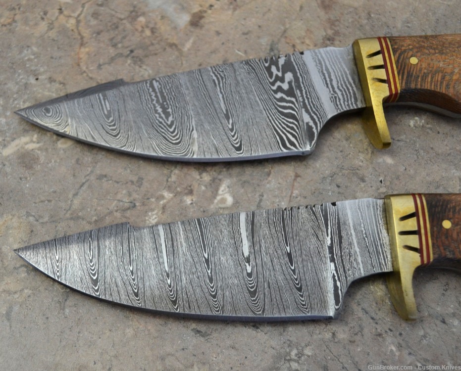 Custom Made Damascus Steel Set of 2 Hunting Knives with Wood Handle(LT-850)-img-1