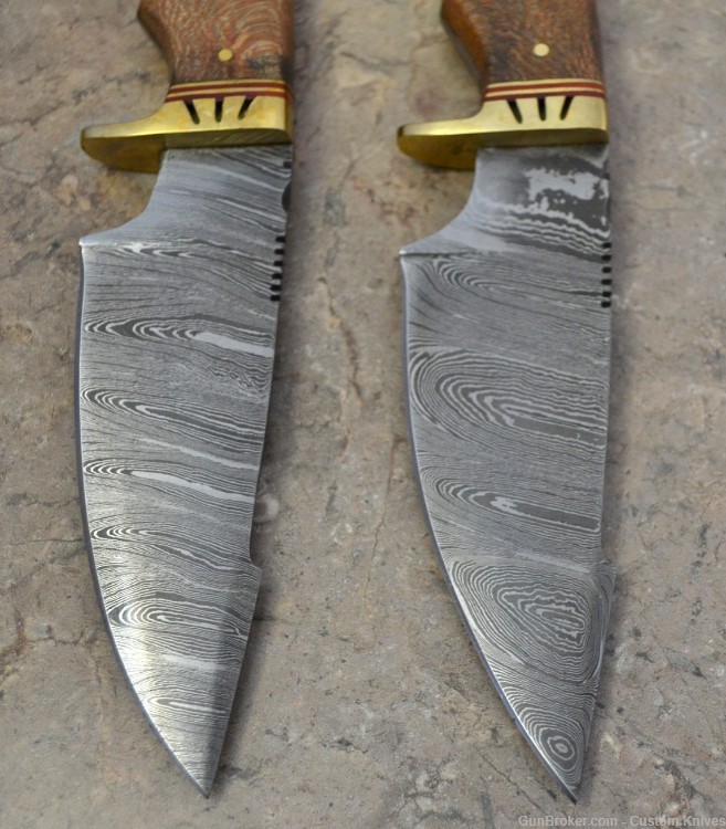 Custom Made Damascus Steel Set of 2 Hunting Knives with Wood Handle(LT-850)-img-5