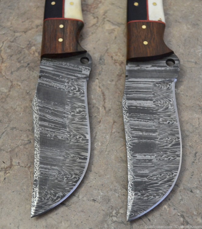 Custom Made Damascus Steel Set of 2 Hunting Knives with Mix Handle(LT-851)-img-2