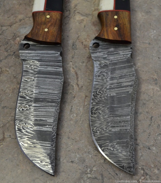 Custom Made Damascus Steel Set of 2 Hunting Knives with Mix Handle(LT-851)-img-5