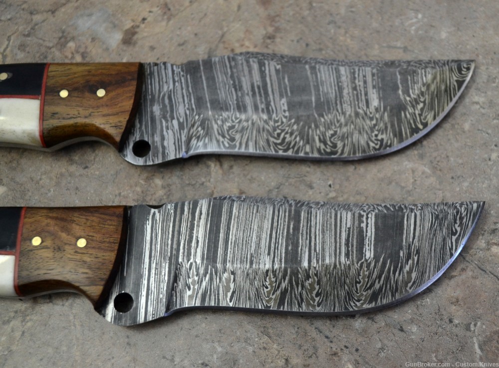 Custom Made Damascus Steel Set of 2 Hunting Knives with Mix Handle(LT-851)-img-4