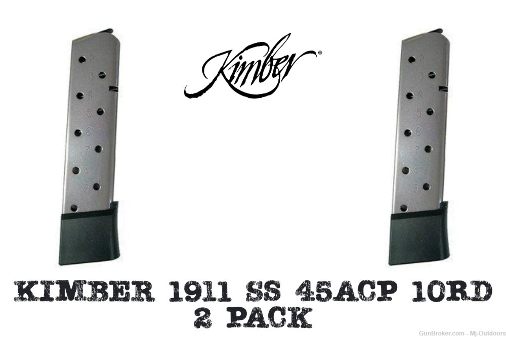 Kimber 1911 Magazine .45 ACP Pistol Full-Length Grip SS 10RD 2 Pack-img-0