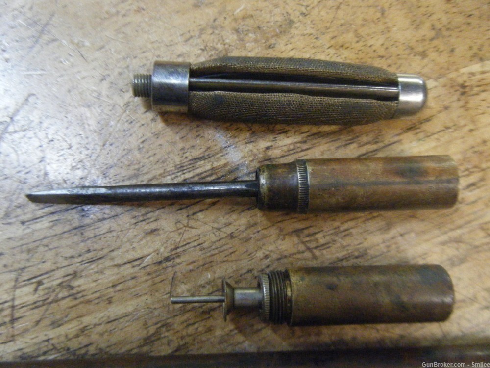 orig 1896 vintage CM Powers 6 pc. cleaning rod w/ oiler screwdriver & brush-img-1