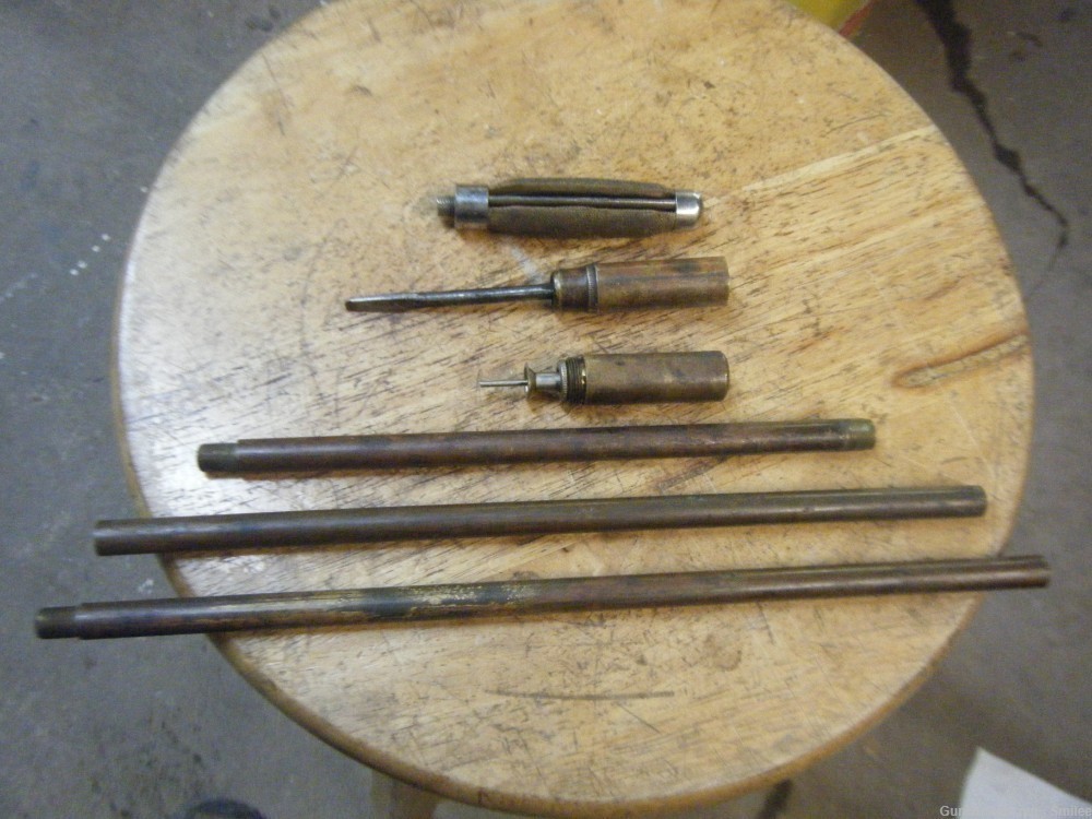 orig 1896 vintage CM Powers 6 pc. cleaning rod w/ oiler screwdriver & brush-img-0