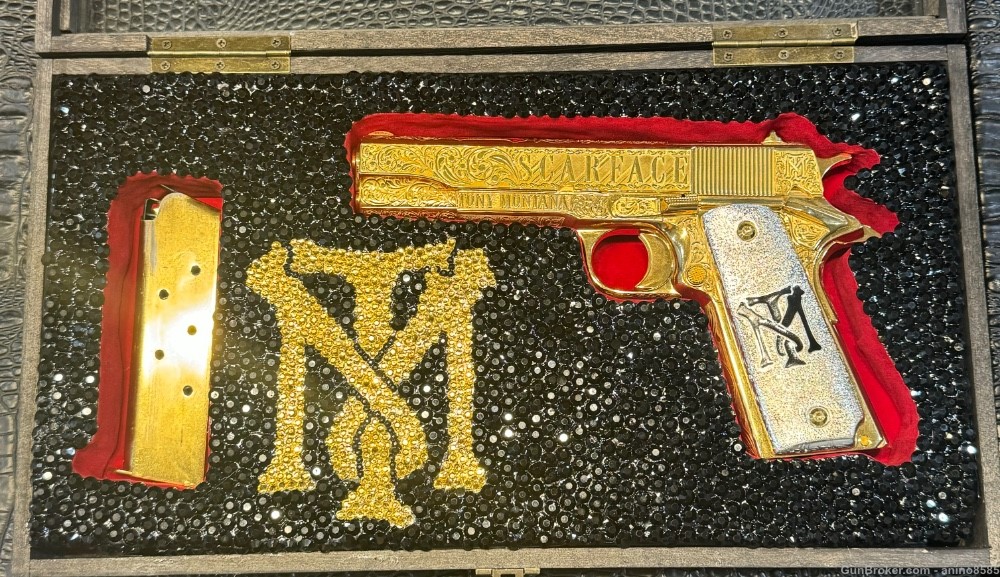 1911 45ACP GOLD ENGRAVED SCARFACE -img-0