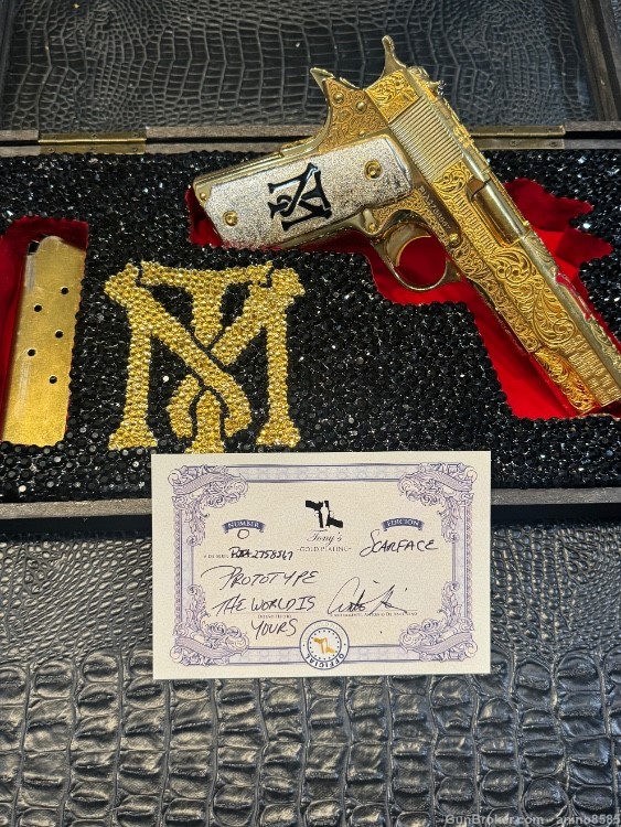 1911 45ACP GOLD ENGRAVED SCARFACE -img-2
