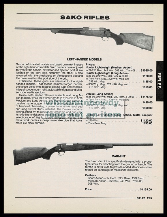 1995 SAKO Left-Handed Hunter & Varmint Rifle AD-img-0