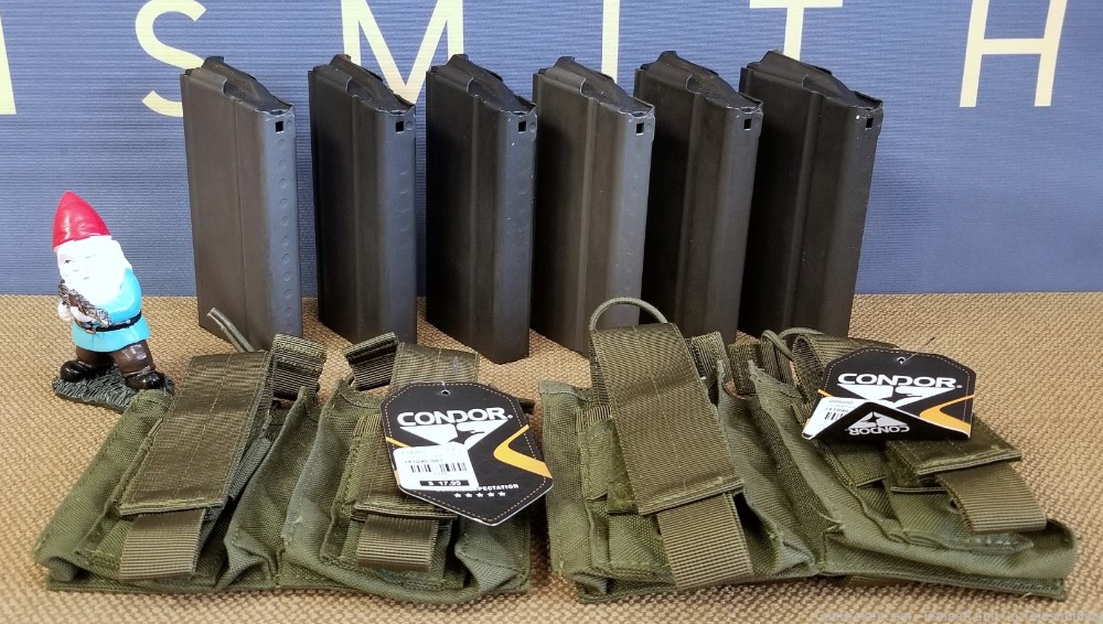 Six 20rd Check Mate M1A Magazines + 2 Condor Double Mag Kangaroo Pouches-img-0