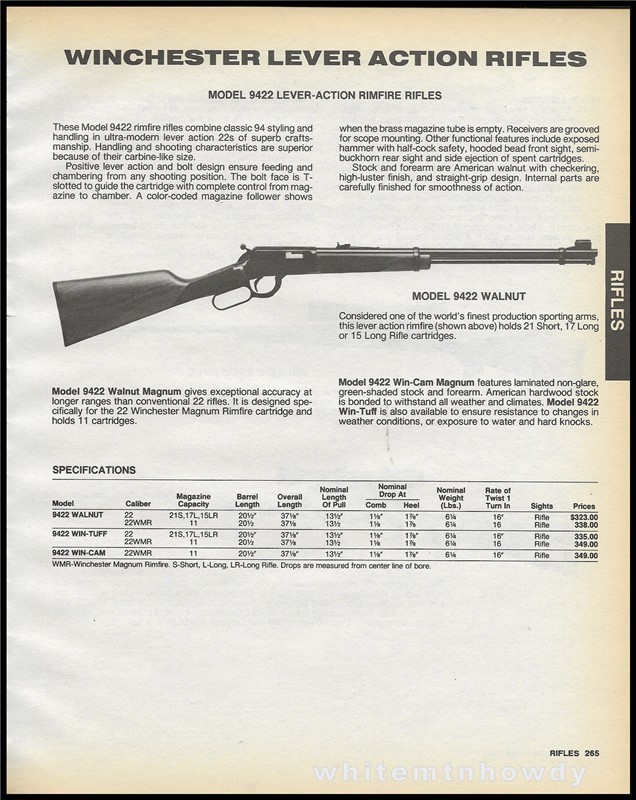 1991 WINCHESTER 9422 Walnut Lever Action Rimfire Rifle PRINT AD-img-0