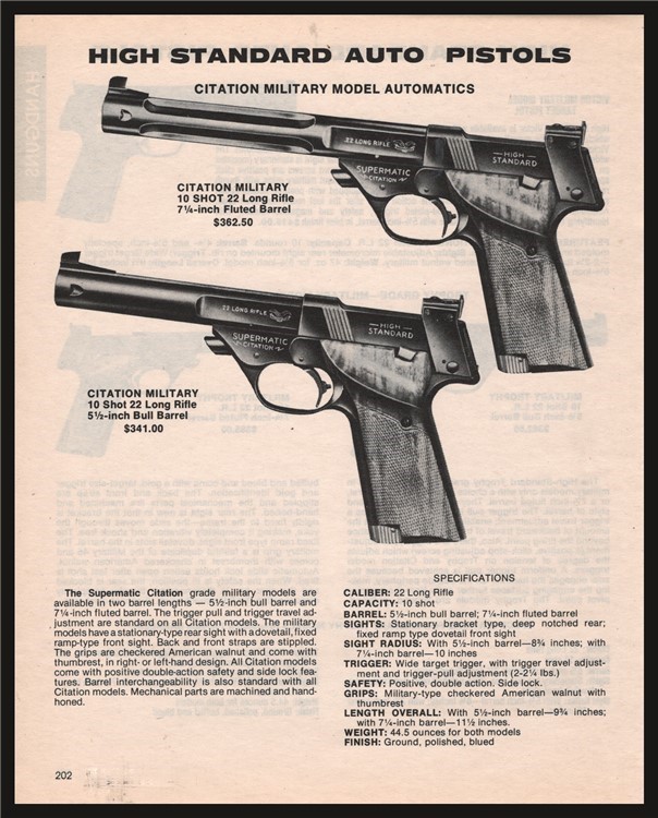 1984 HIGH STANDARD Citation Military  22 Long 7 1/4" 5 1/2" Pistol PRINT AD-img-0