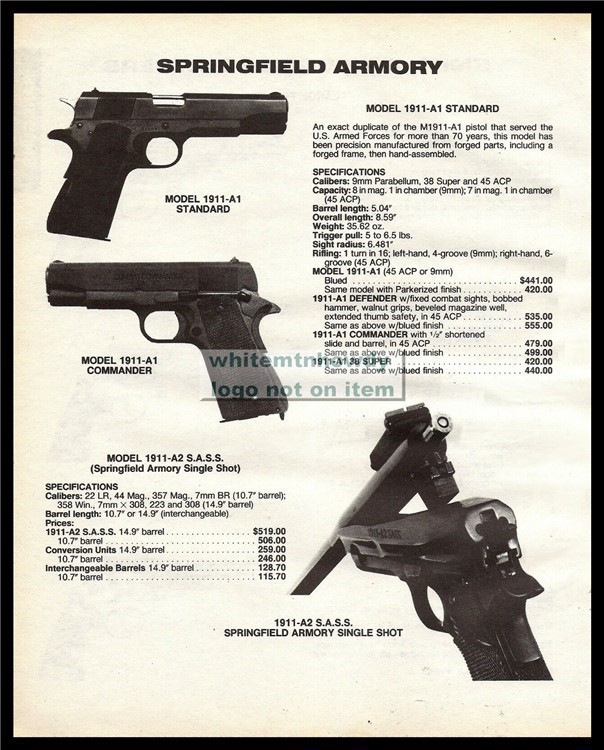 1991 SPRINGFIELD ARMORY Model 1911-A1 Standard & Commander Pistol AD-img-0