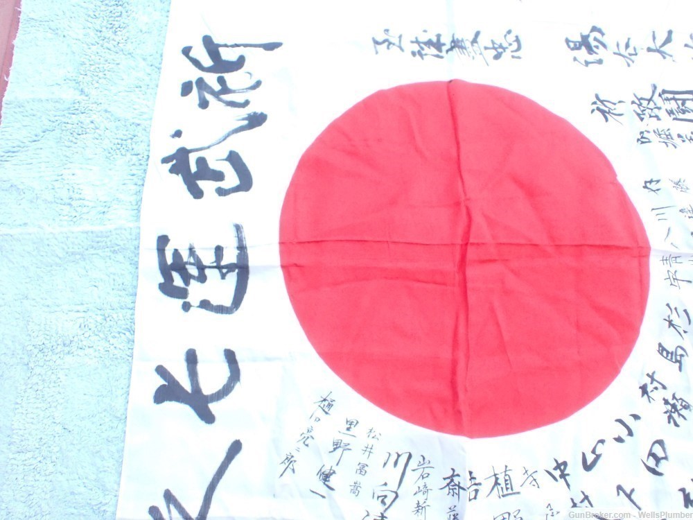 WW2 JAPANESE HINOMARU MEATBALL FLAG W/ SIGNED KANJI CHARACTERS NICE MARKING-img-3