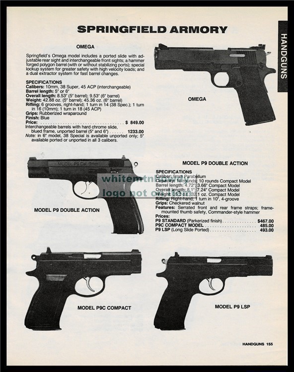 1991 SPRINGFIELD ARMORY Omega P9 DA P9C P9 LSP Pistol PRINT AD-img-0