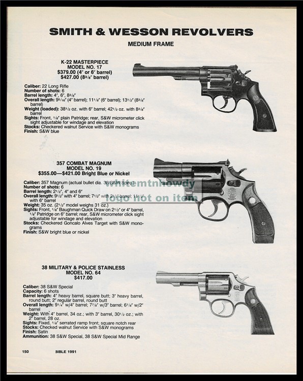 1991 SMITH & WESSON 17 K-22 Masterpiece 19 & 64 Military Police Revolver AD-img-0