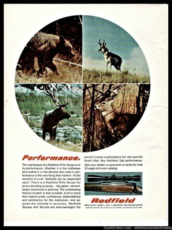 1970 REDFIELD Rifle Scope Vintage PRINT AD Bear Pronghorn Elk Whitetail-img-0