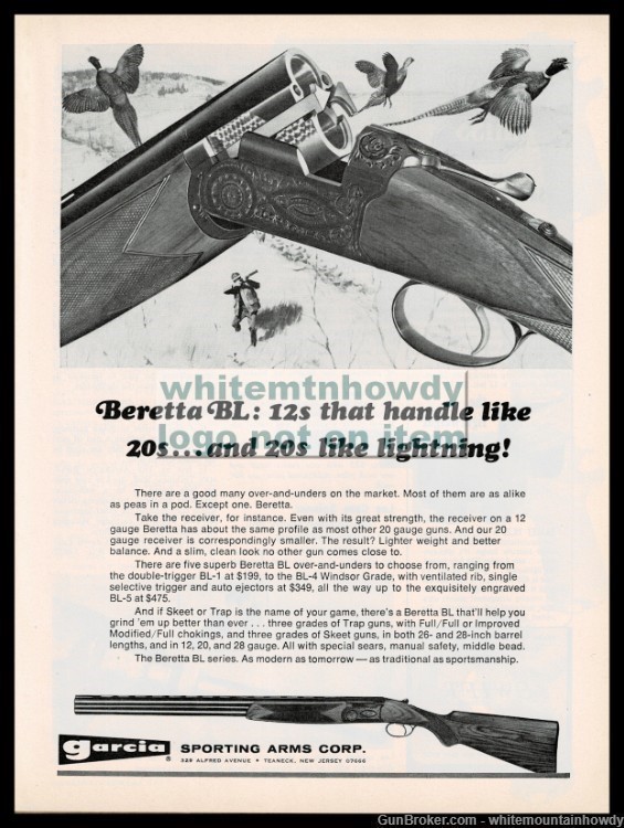 1970 BERETTA BL Shotgun PRINT AD Garcia Sporting Arms Advertising-img-0