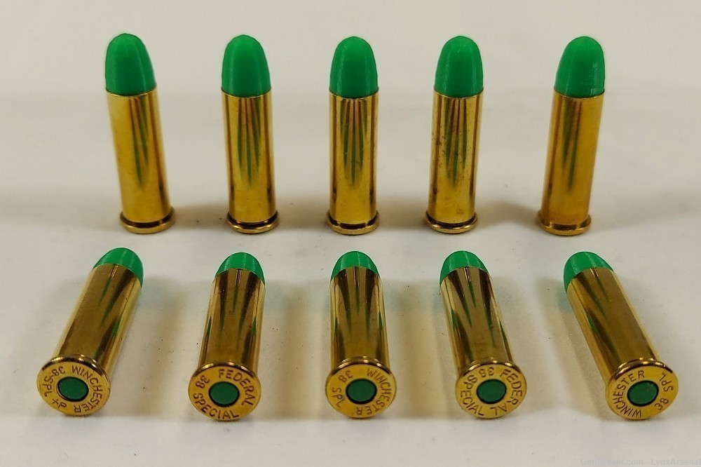 38 Special Brass Snap caps / Dummy Training Rounds - Set of 10 - Green-img-0