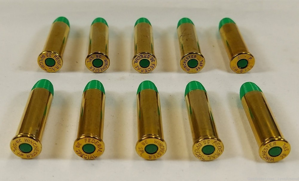 38 Special Brass Snap caps / Dummy Training Rounds - Set of 10 - Green-img-3