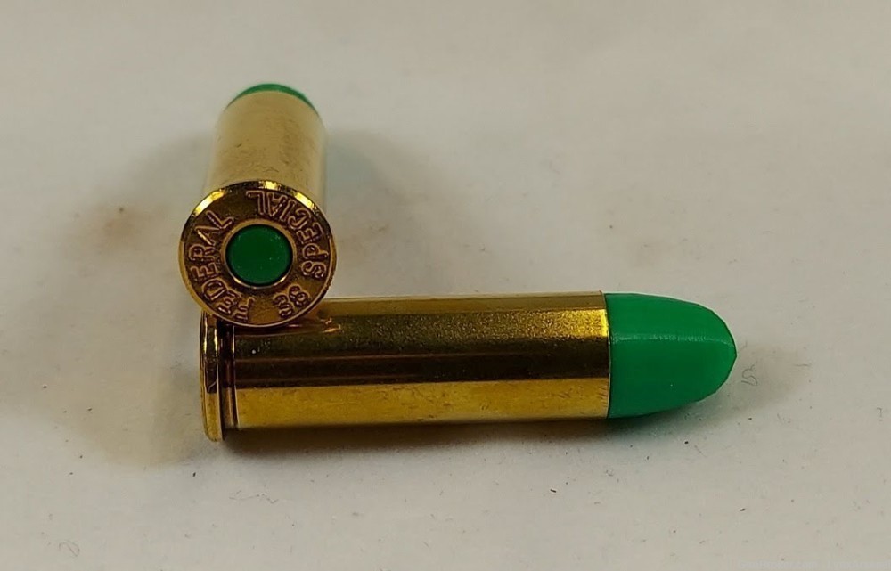 38 Special Brass Snap caps / Dummy Training Rounds - Set of 10 - Green-img-1