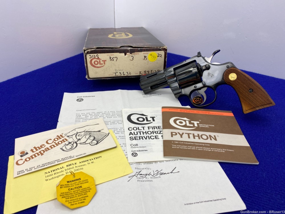 Colt Python .357 Mag Blue *HOLY GRAIL 3" PYTHON* Collector Grade Condition-img-0