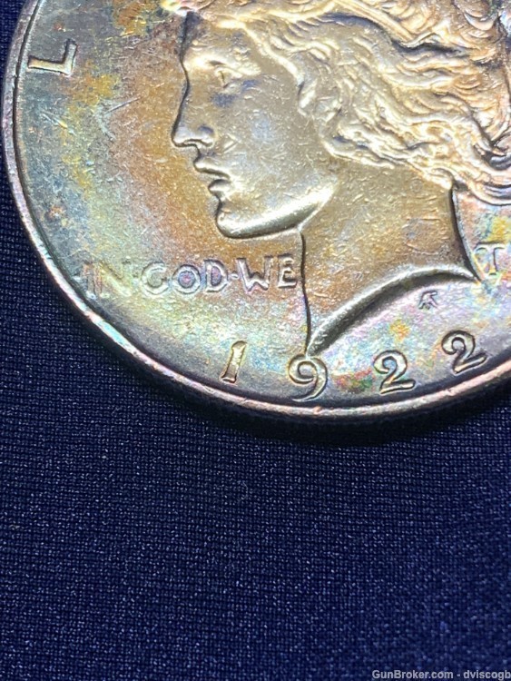 1922 Peace dollar, circular tone, wide array of color, check pics! -img-6