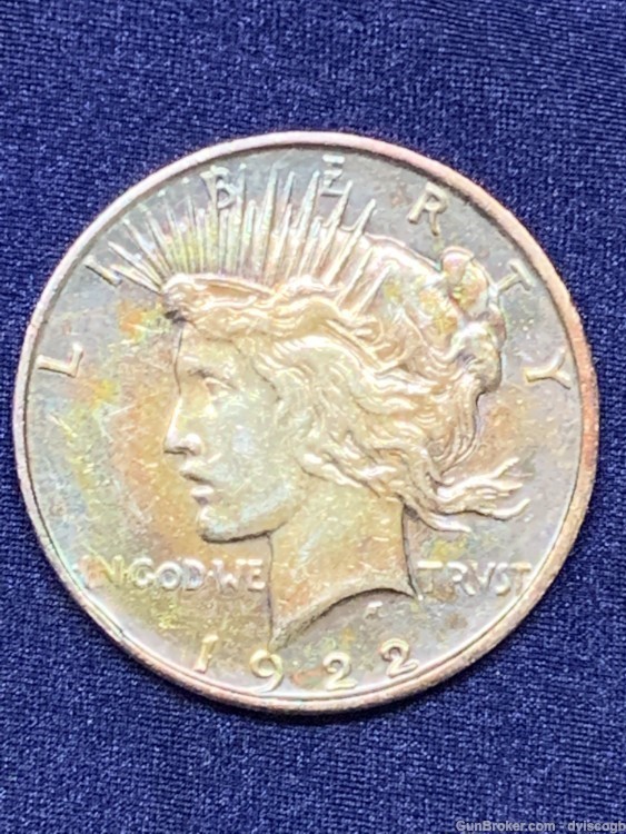 1922 Peace dollar, circular tone, wide array of color, check pics! -img-0