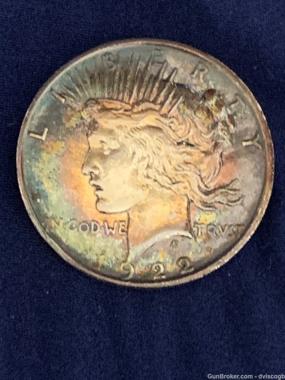 1922 Peace dollar, circular tone, wide array of color, check pics! -img-1