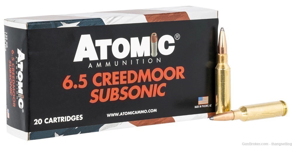 40 Rounds Atomic 6.5 Creedmoor JHP SUBSONIC Ammo 129 Gr LOW RECOIL / NOISE-img-1