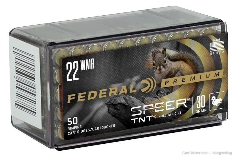250 Rounds Federal .22 WMR Mag Ammo 30 Gr Speer TNT HOLLOW POINT Magnum-img-0